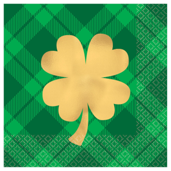 Picture of TABLEWARE - GOLD SHAMROCKS BEVERAGE NAPKINS - HOT STAMPED