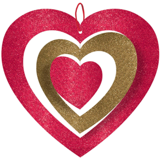Picture of DECOR - GLITTER SPINNING RED HEART HANGING DECORATION