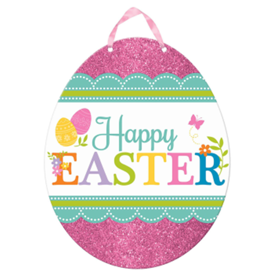 Picture of DECOR - GLITTER HAPPY EASTER EGG HANGING DECO