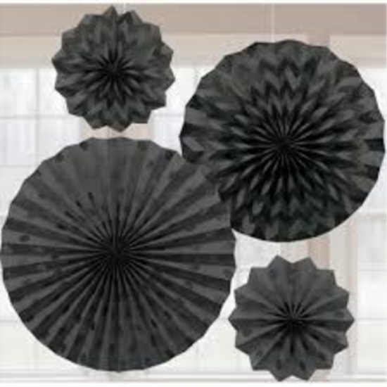 PartyMart. BLACK PAPER FANS ASSORTED SIZES