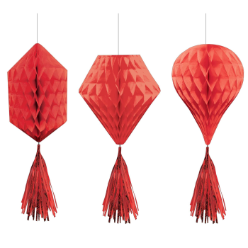 Picture of RED MINI HONEYCOMB HANGING SHAPES 