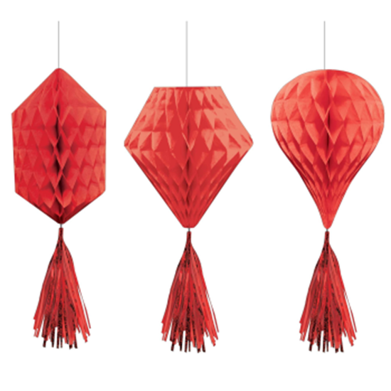Image sur RED MINI HONEYCOMB HANGING SHAPES 