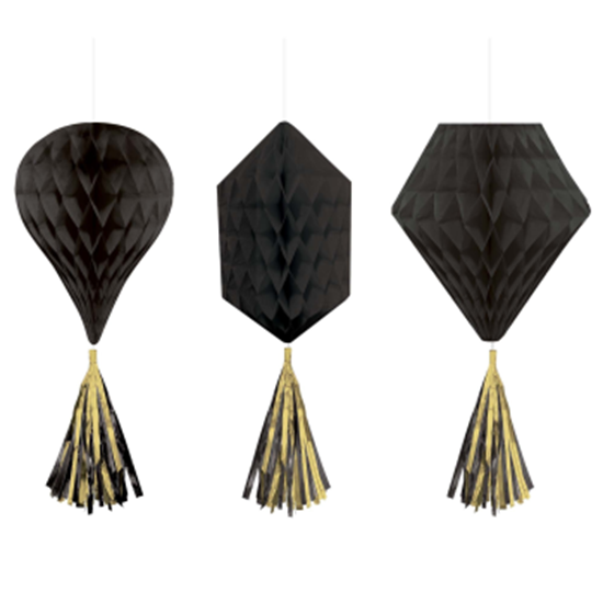Picture of BLACK MINI HONEYCOMB HANGING SHAPES