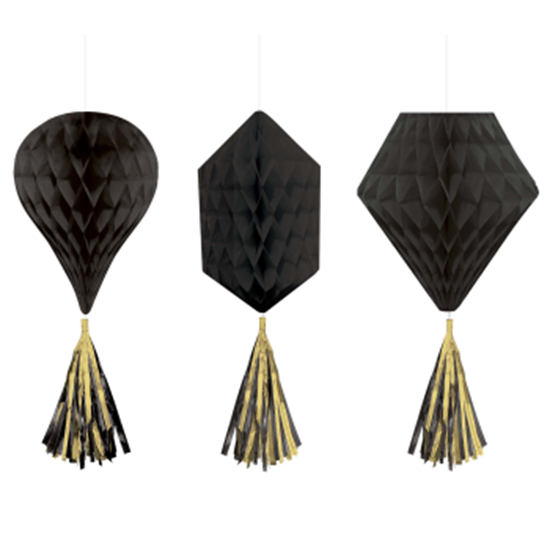 Image sur BLACK MINI HONEYCOMB HANGING SHAPES