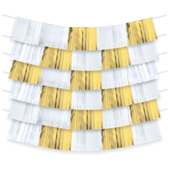 Picture of GOLD AND WHITE FOIL FRINGE BACKDROP