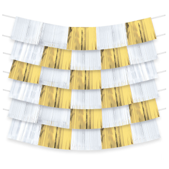 Image sur GOLD AND WHITE FOIL FRINGE BACKDROP