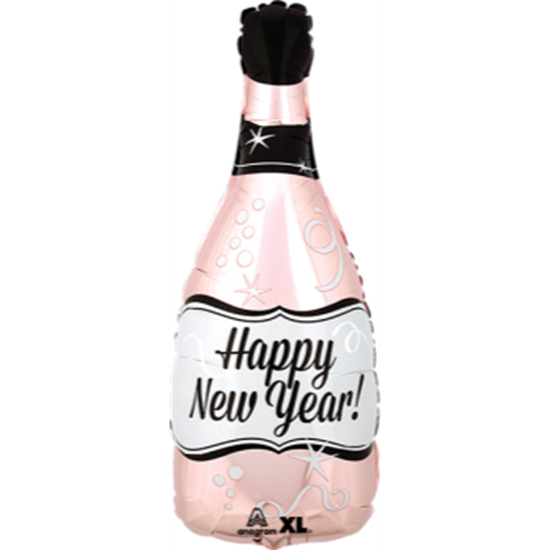 Picture of 18'' FOIL - HAPPY NEW YEAR BOTTLE ROSE GOLD JUNIOR SHAPE