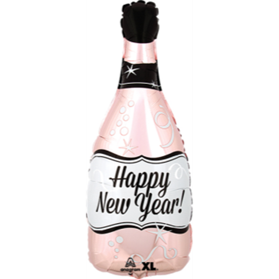 Image sur 18'' FOIL - HAPPY NEW YEAR BOTTLE ROSE GOLD JUNIOR SHAPE