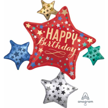 Image de 35" FOIL - HAPPY BIRTHDAY STAR CLUSTER SUPER SHAPE 