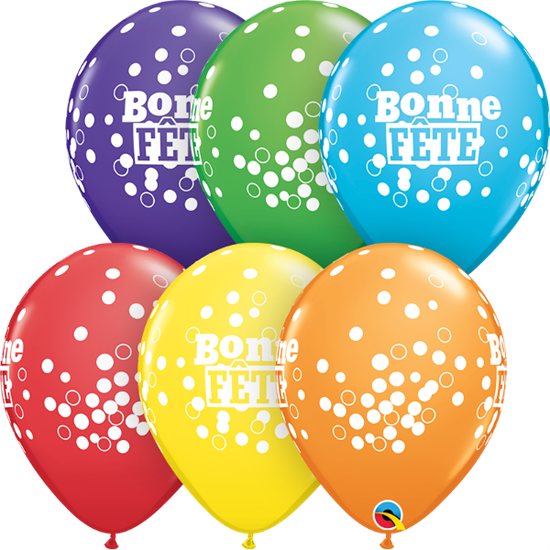 Picture of HELIUM FILLED SINGLE 11" BALLOON - PRINTED - BONNE FÊTE - DOTS