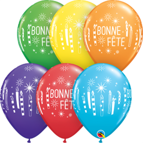 Picture of HELIUM FILLED SINGLE 11" BALLOON - PRINTED - BONNE FÊTE - CHANDELLES