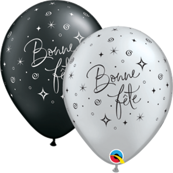 Picture of HELIUM FILLED SINGLE 11" BALLOON - PRINTED - BONNE FÊTE - NOIR ou ARGENT