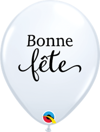 Picture of HELIUM FILLED SINGLE 11" BALLOON - PRINTED - BONNE FÊTE - SIMPLEMENT BLANC