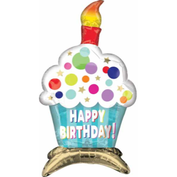 Picture of 24" TABLETOP - HAPPY BIRTHDAY CUPCAKE FOIL BALLOON - AIR FILLED