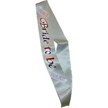 Picture of WHITE BRIDE TO BE SASH WITH PINK STONE PRINT