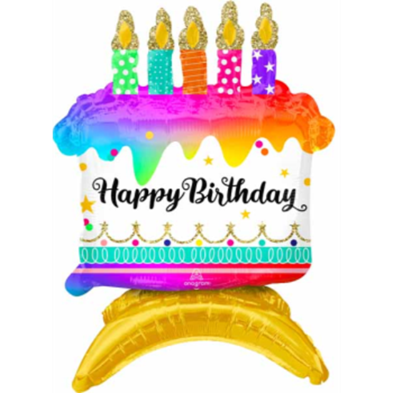 Image sur 24" TABLETOP - BIRTHDAY CAKE FOIL BALLOON - AIR FILLED