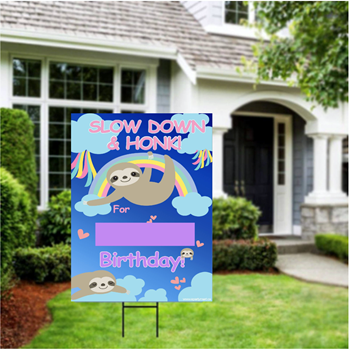 Image de LAWN YARD SIGN - ANY BIRTHDAY - SLOTH "WRITE A NAME"