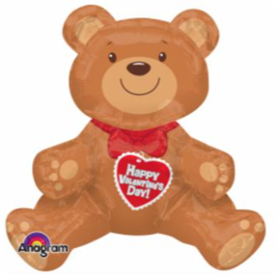 Image sur 24" TABLETOP - SITTING VALENTINE BEAR FOIL BALLOON - AIRFILLED