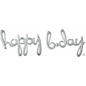 Picture of HAPPY BIRTHDAY SILVER SCRIPT MYLAR BALLOON BANNER - AIR FILLED