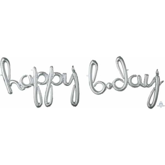 Picture of HAPPY BIRTHDAY SILVER SCRIPT MYLAR BALLOON BANNER - AIR FILLED