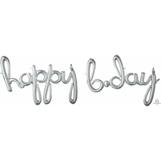 Image sur HAPPY BIRTHDAY SILVER SCRIPT MYLAR BALLOON BANNER - AIR FILLED