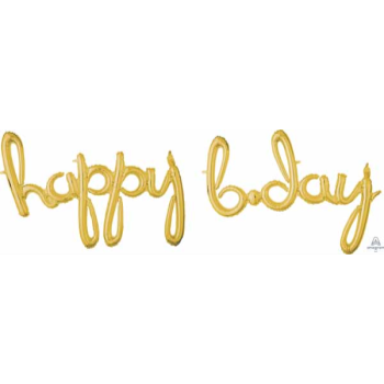 Image de HAPPY BIRTHDAY GOLD SCRIPT MYLAR BALLOON BANNER - AIR FILLED