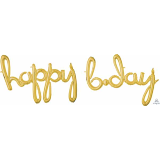 Picture of HAPPY BIRTHDAY GOLD SCRIPT MYLAR BALLOON BANNER - AIR FILLED