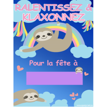 Image de LAWN YARD SIGN - ANY BIRTHDAY - SLOTH "WRITE A NAME" - FRENCH