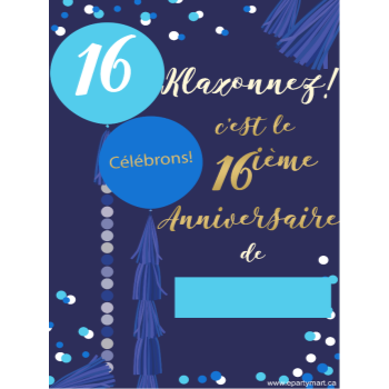 Image de 16th - LAWN YARD SIGN - BLUE 16 "WRITE A NAME" - FRENCH