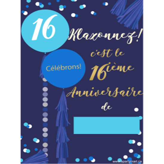 Image sur 16th - LAWN YARD SIGN - BLUE 16 "WRITE A NAME" - FRENCH