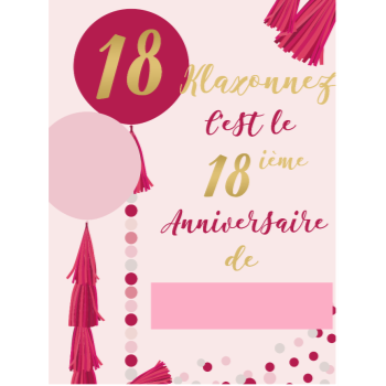 Image de 18th - LAWN YARD SIGN - PINK 18 "WRITE A NAME" - FRENCH 