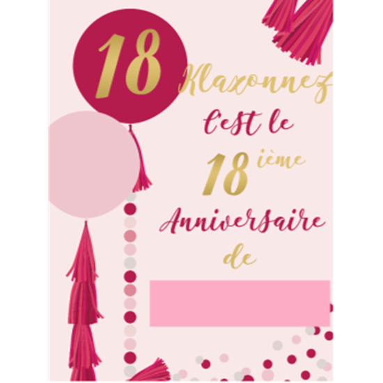 Picture of 18th - LAWN YARD SIGN - PINK 18 "WRITE A NAME" - FRENCH 