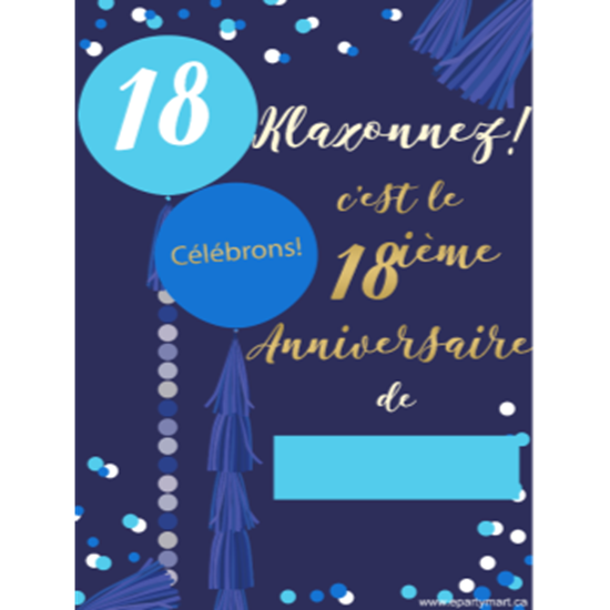 Picture of 18th - LAWN YARD SIGN - BLUE 18 "WRITE A NAME" - FRENCH