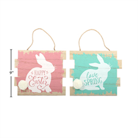 Image sur DECOR - EASTER WOODEN PLAQUE WITH BUNNY PRINT
