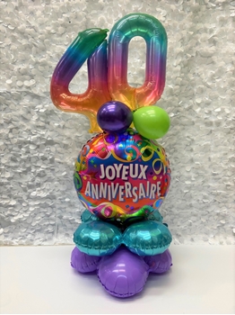 Image de 1 JUNIOR AGED MARQUEE - 2 FOIL 16" NUMBERS - ON 18" FOIL SITTING ON  2 LEVEL QUAD BASE