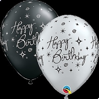 Image de HELIUM FILLED SINGLE 11" BALLOON - PRINTED - HAPPY BIRTHDAY - SILVER or BLACK