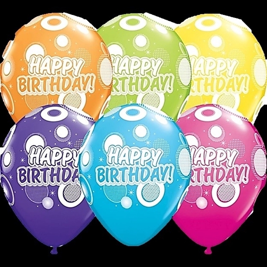 Picture of HELIUM FILLED SINGLE 11" BALLOON - PRINTED - HAPPY BIRTHDAY - BIG DOTS