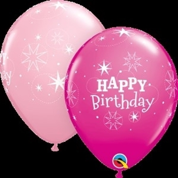 Image de HELIUM FILLED SINGLE 11" BALLOON - PRINTED - HAPPY BIRTHDAY - PINK TONES