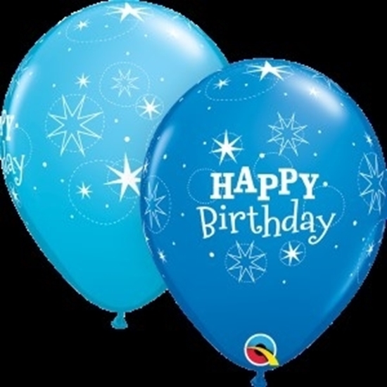 Picture of HELIUM FILLED SINGLE 11" BALLOON - PRINTED - HAPPY BIRTHDAY - BLUE TONES