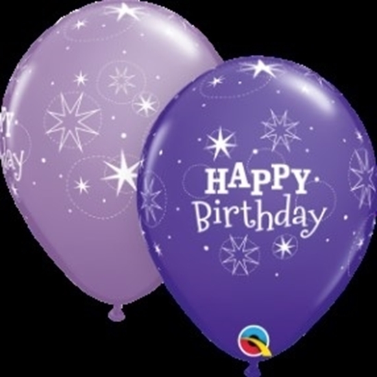 Picture of HELIUM FILLED SINGLE 11" BALLOON - PRINTED - HAPPY BIRTHDAY - PURPLE TONES