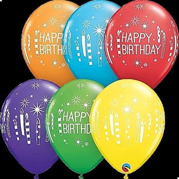 Image de HELIUM FILLED SINGLE 11" BALLOON - PRINTED - HAPPY BIRTHDAY - CANDLES ASSORTED