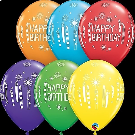 Picture of HELIUM FILLED SINGLE 11" BALLOON - PRINTED - HAPPY BIRTHDAY - CANDLES ASSORTED