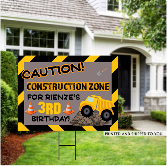 Image sur LAWN YARD SIGN - ANY BIRTHDAY - CONSTRUCTION PERSONALIZED