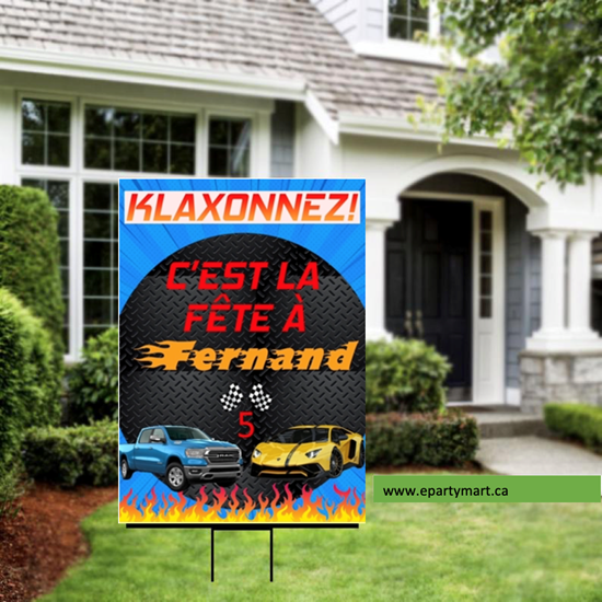 Image sur LAWN YARD SIGN - ANY BIRTHDAY - FAST CARS (HOT WHEELS INSPIRED) - PERSONALIZED