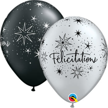 Picture of HELIUM FILLED SINGLE 11" BALLOON - PRINTED - FÉLICITATIONS - NOIR ou ARGENT