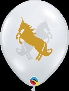 Picture of HELIUM FILLED SINGLE 11" BALLOON - PRINTED - UNICORN ON CLEAR LATEX