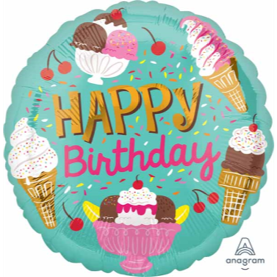 Image sur 18" FOIL - HAPPY BIRTHDAY ICE CREAM PARTY