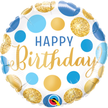 Picture of 18" FOIL - BIRTHDAY BLUE & GOLD DOTS 