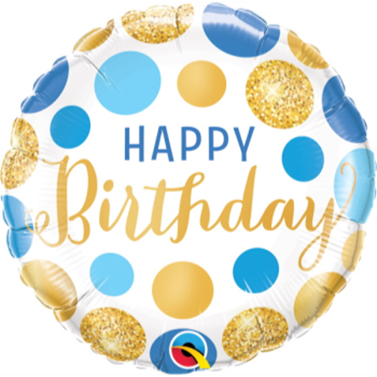 Picture of 18" FOIL - BIRTHDAY BLUE & GOLD DOTS 