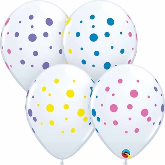 Image sur HELIUM FILLED SINGLE 11" BALLOON - PRINTED - POLKA DOTS ON WHITE